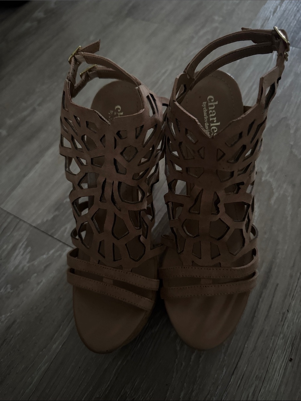 Charles By Charles David Tan Laser-Cut Strappy Platform Sandals